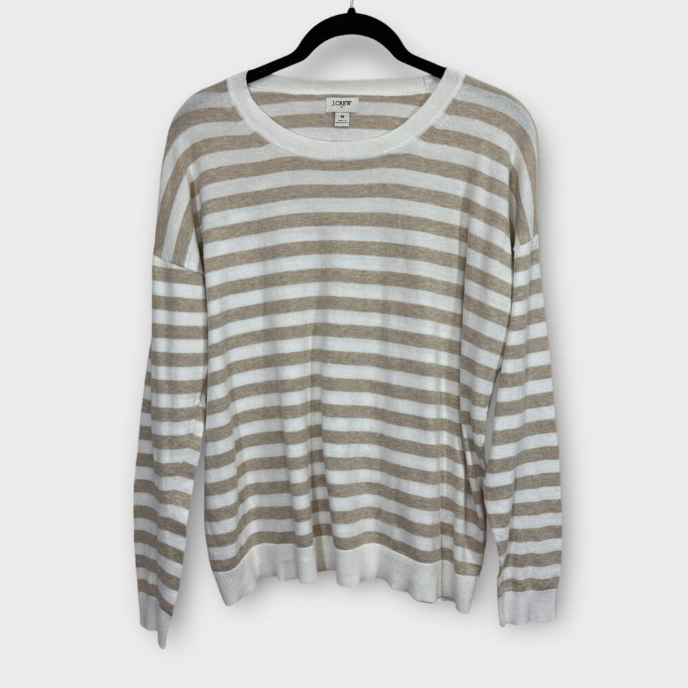 J Crew Factory tan & cream stripes 100% cotton long sleeve crew neck shirt